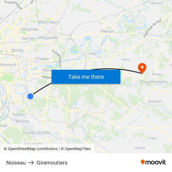 Noiseau to Giremoutiers map