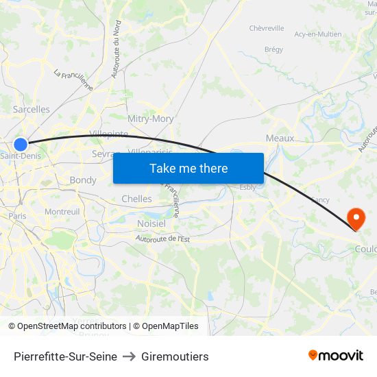 Pierrefitte-Sur-Seine to Giremoutiers map