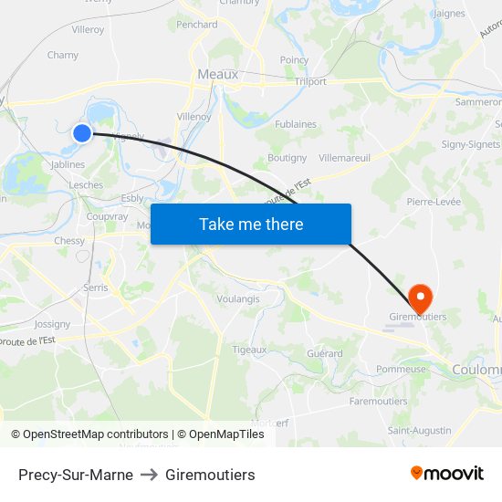 Precy-Sur-Marne to Giremoutiers map