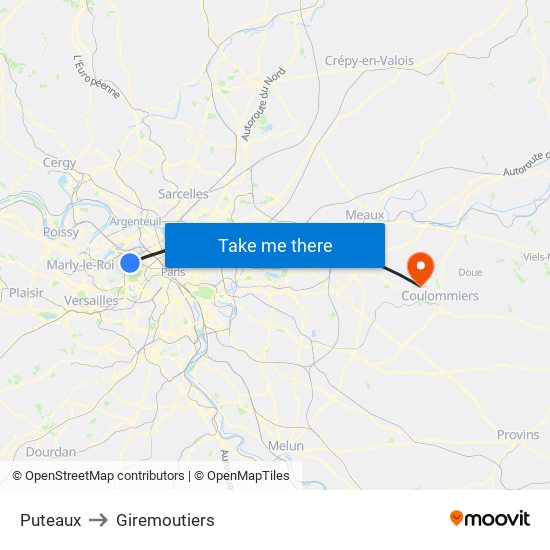 Puteaux to Giremoutiers map