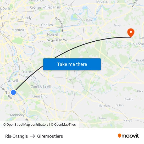 Ris-Orangis to Giremoutiers map