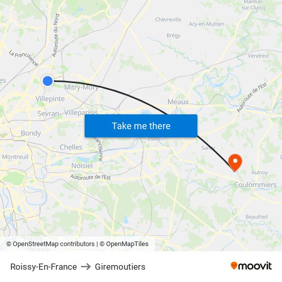 Roissy-En-France to Giremoutiers map