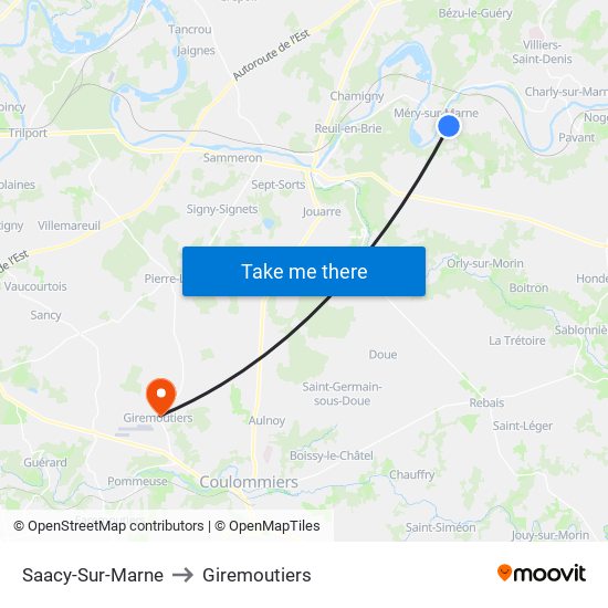 Saacy-Sur-Marne to Giremoutiers map