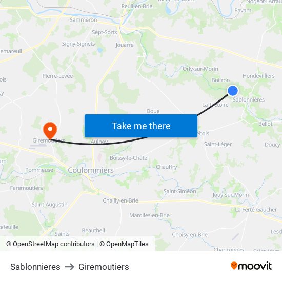 Sablonnieres to Giremoutiers map