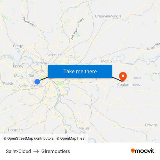 Saint-Cloud to Giremoutiers map