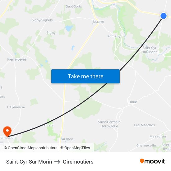 Saint-Cyr-Sur-Morin to Giremoutiers map