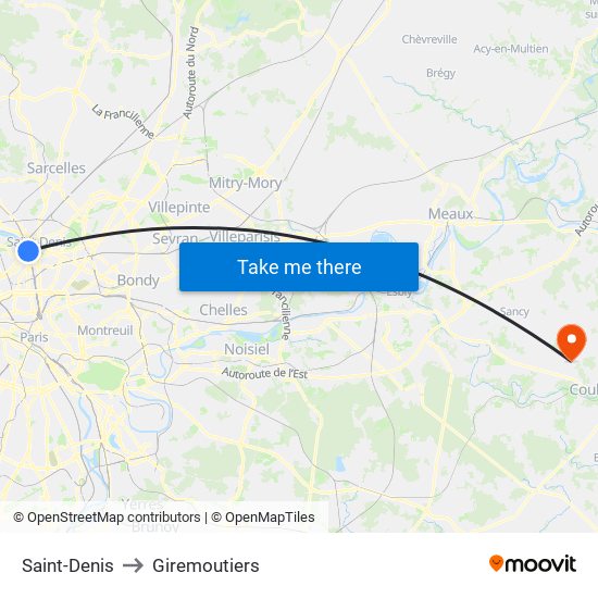 Saint-Denis to Giremoutiers map