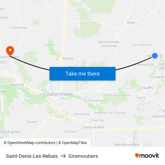 Saint-Denis-Les-Rebais to Giremoutiers map