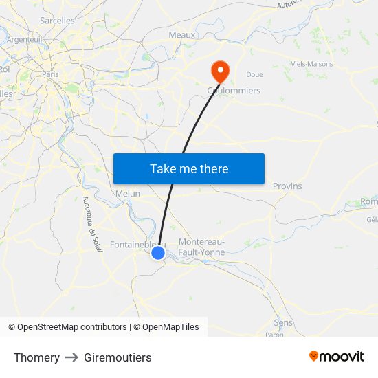 Thomery to Giremoutiers map