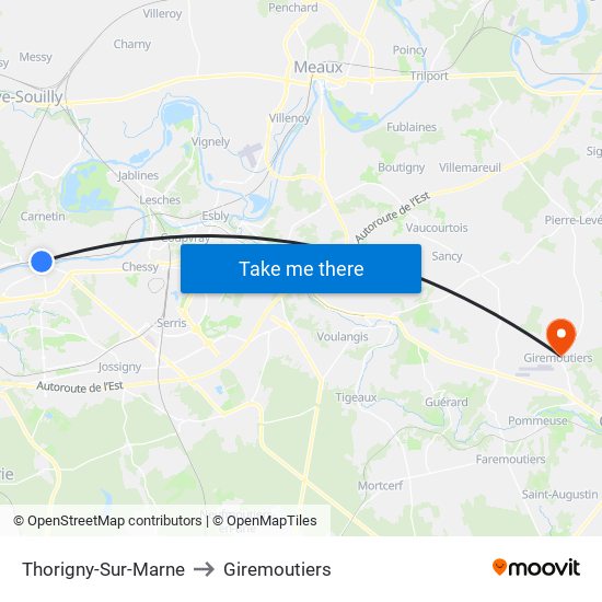 Thorigny-Sur-Marne to Giremoutiers map