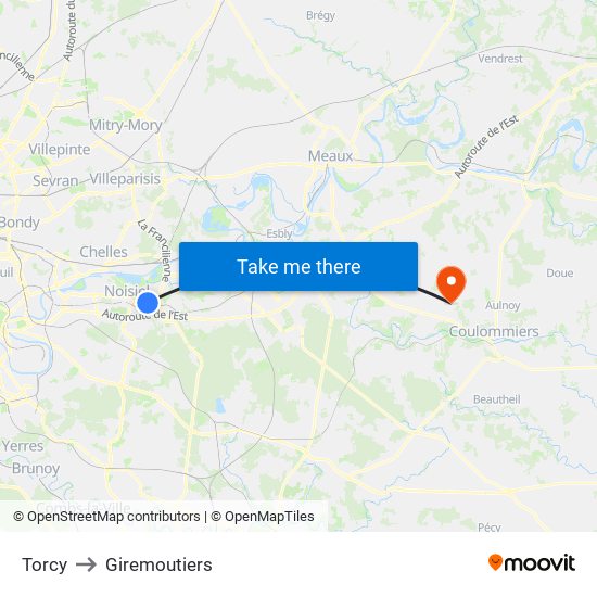 Torcy to Giremoutiers map