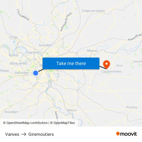 Vanves to Giremoutiers map