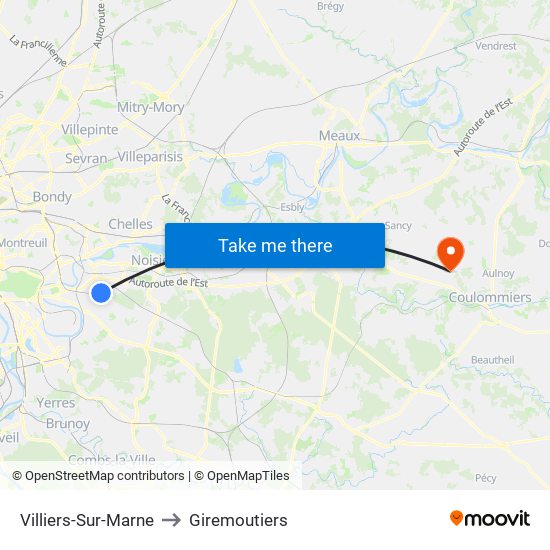 Villiers-Sur-Marne to Giremoutiers map