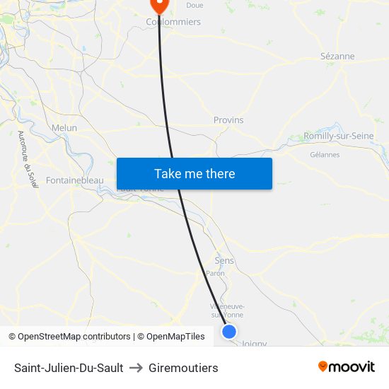 Saint-Julien-Du-Sault to Giremoutiers map