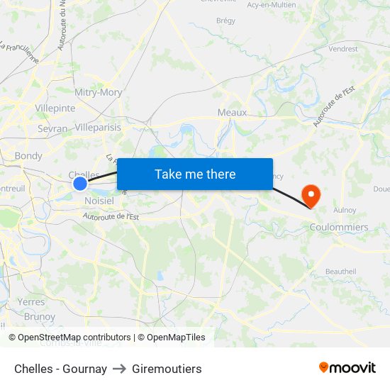 Chelles - Gournay to Giremoutiers map