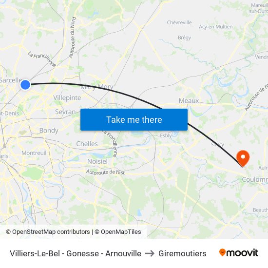 Villiers-Le-Bel - Gonesse - Arnouville to Giremoutiers map