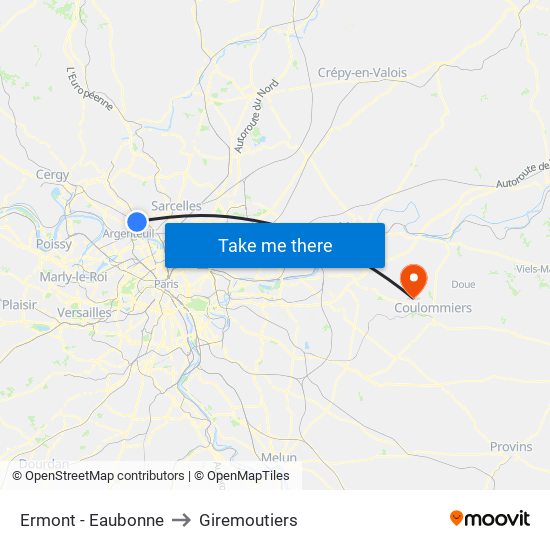 Ermont - Eaubonne to Giremoutiers map