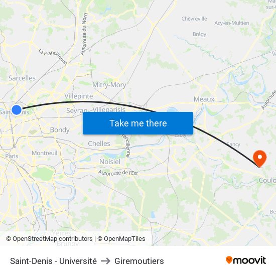 Saint-Denis - Université to Giremoutiers map