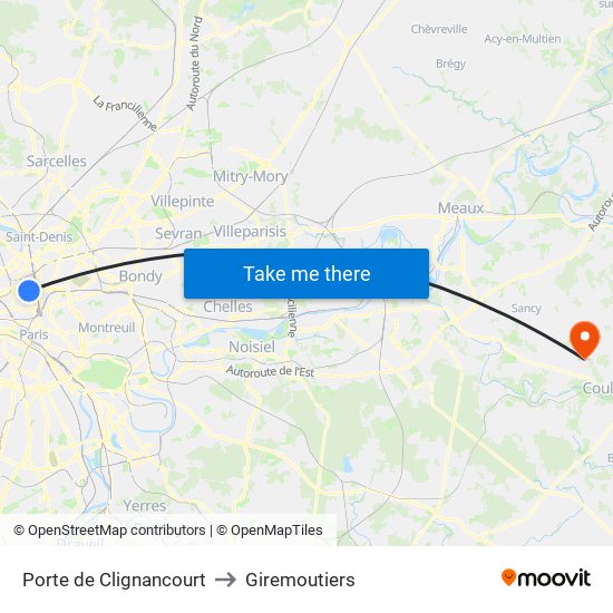 Porte de Clignancourt to Giremoutiers map