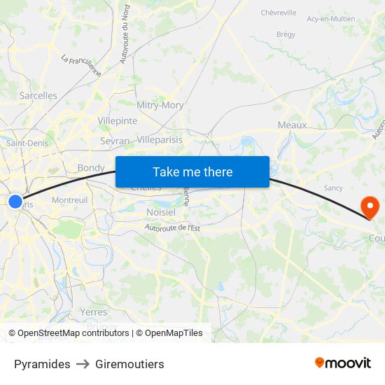 Pyramides to Giremoutiers map