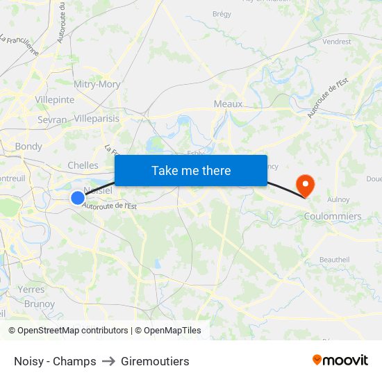 Noisy - Champs to Giremoutiers map