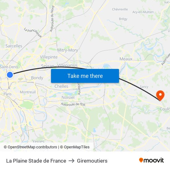 La Plaine Stade de France to Giremoutiers map