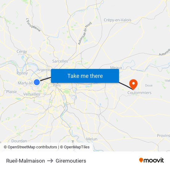 Rueil-Malmaison to Giremoutiers map