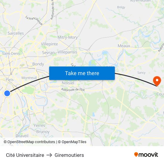 Cité Universitaire to Giremoutiers map