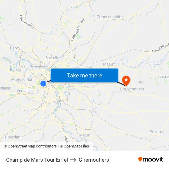 Champ de Mars Tour Eiffel to Giremoutiers map