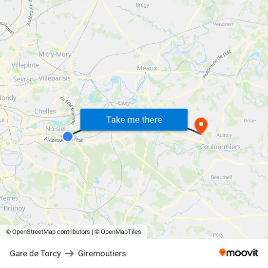 Gare de Torcy to Giremoutiers map