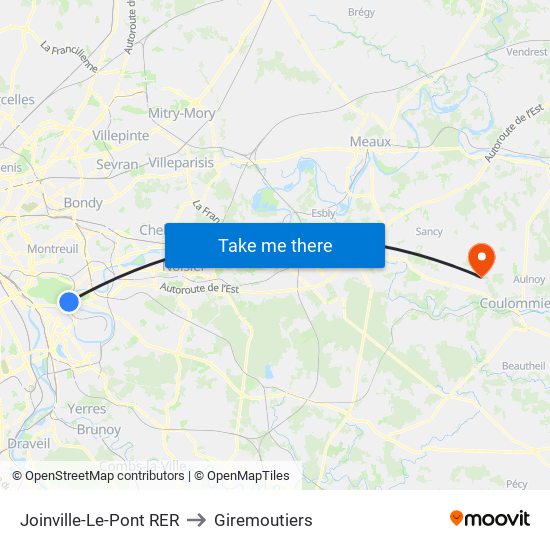 Joinville-Le-Pont RER to Giremoutiers map
