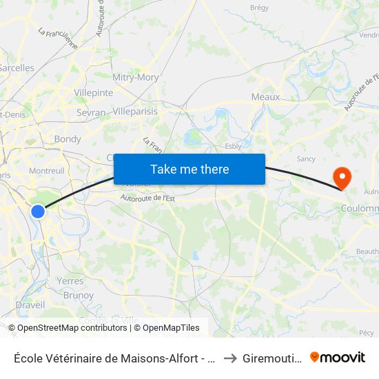École Vétérinaire de Maisons-Alfort - Métro to Giremoutiers map