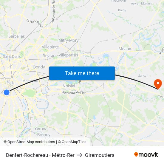 Denfert-Rochereau - Métro-Rer to Giremoutiers map