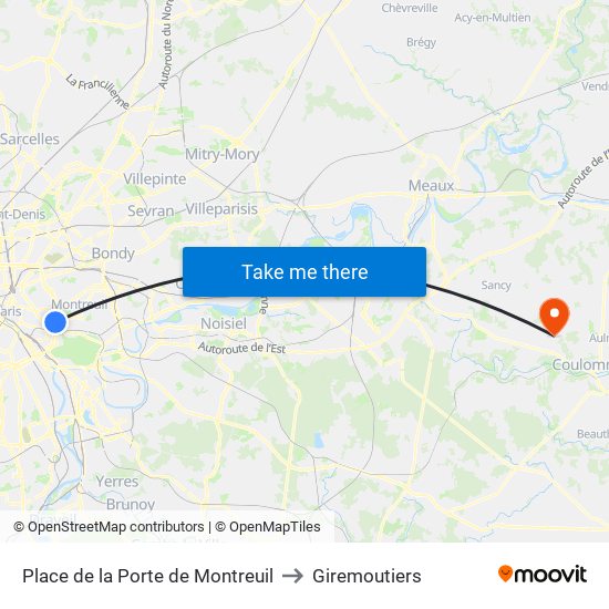 Place de la Porte de Montreuil to Giremoutiers map