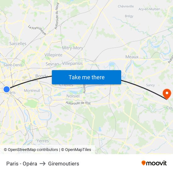 Paris - Opéra to Giremoutiers map