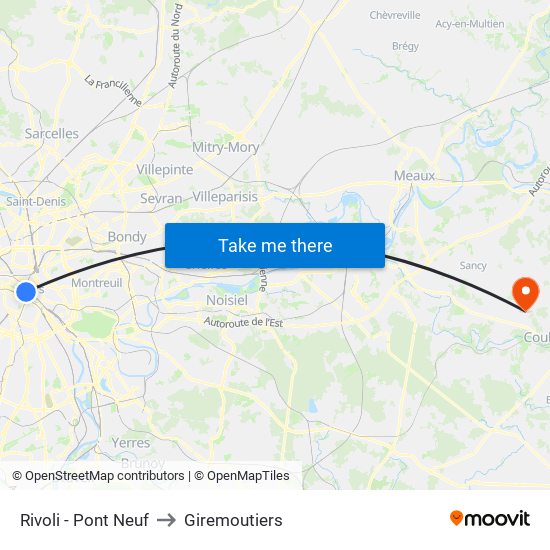 Rivoli - Pont Neuf to Giremoutiers map