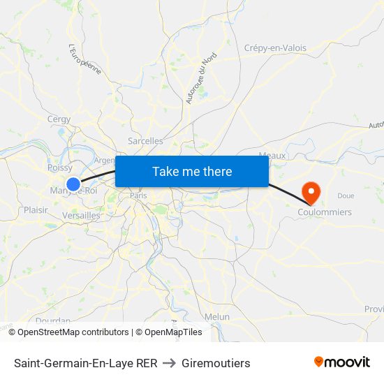Saint-Germain-En-Laye RER to Giremoutiers map