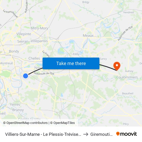 Villiers-Sur-Marne - Le Plessis-Trévise RER to Giremoutiers map