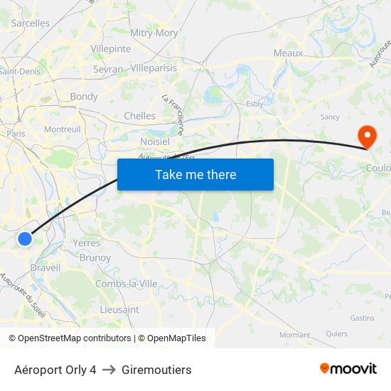 Aéroport Orly 4 to Giremoutiers map