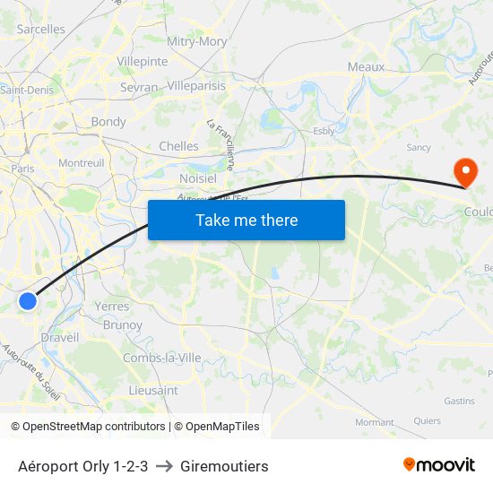 Aéroport Orly 1-2-3 to Giremoutiers map