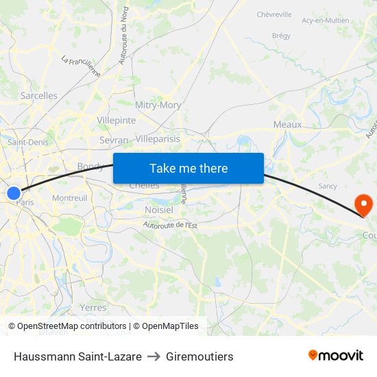 Haussmann Saint-Lazare to Giremoutiers map