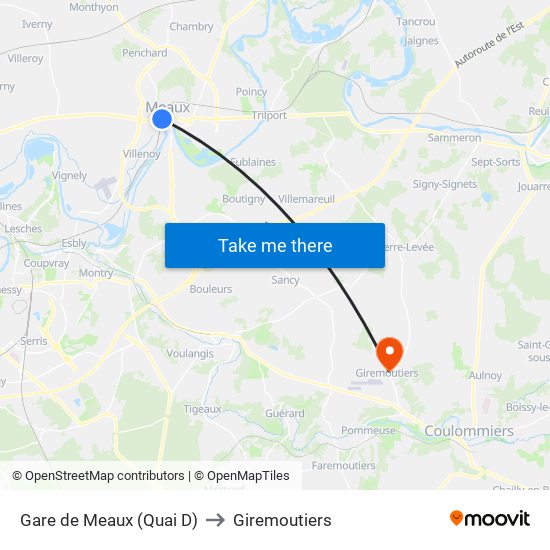 Gare de Meaux (Quai D) to Giremoutiers map