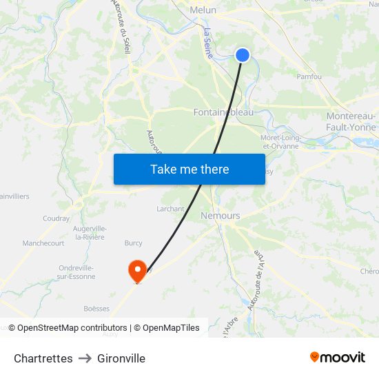 Chartrettes to Gironville map