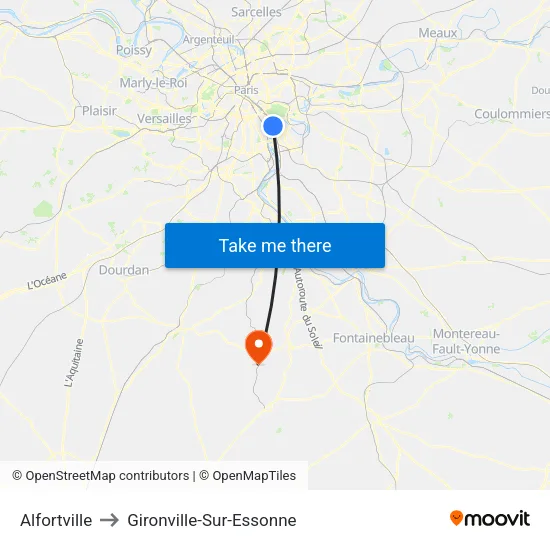 Alfortville to Gironville-Sur-Essonne map