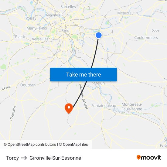 Torcy to Gironville-Sur-Essonne map