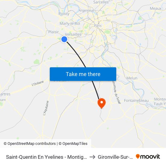 Saint-Quentin En Yvelines - Montigny-Le-Bretonneux to Gironville-Sur-Essonne map