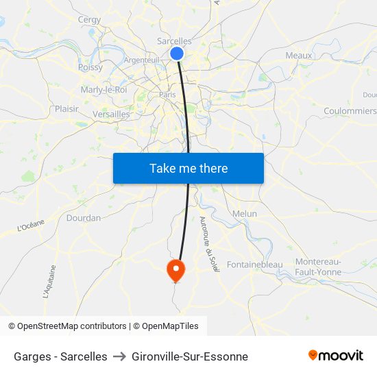 Garges - Sarcelles to Gironville-Sur-Essonne map