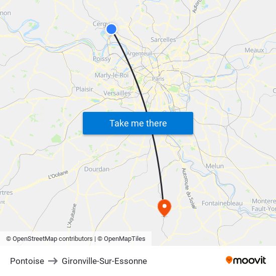 Pontoise to Gironville-Sur-Essonne map