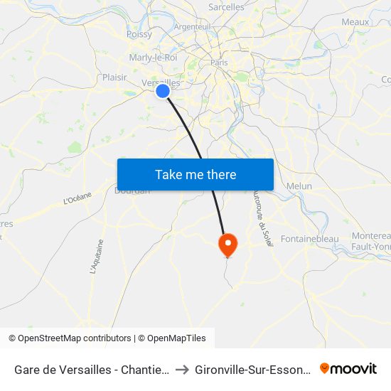 Gare de Versailles - Chantiers to Gironville-Sur-Essonne map