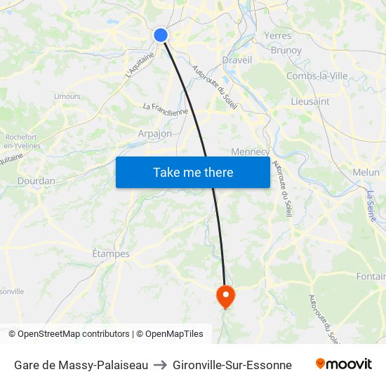 Gare de Massy-Palaiseau to Gironville-Sur-Essonne map